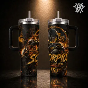 Mortal Kombat Scorpion Insulated Tumbler with Straw, Fire Ninja Stainless Steel Cup 20oz and 40oz