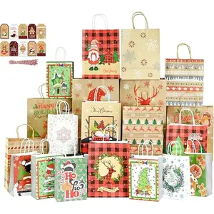 20 Kraft Christmas Gift Paper Bags Bulk with handles and 20 Count Christmas Gift Tags set for Wrapping Xmas Holiday Presents(8 Small,8 Medium,4 Large)