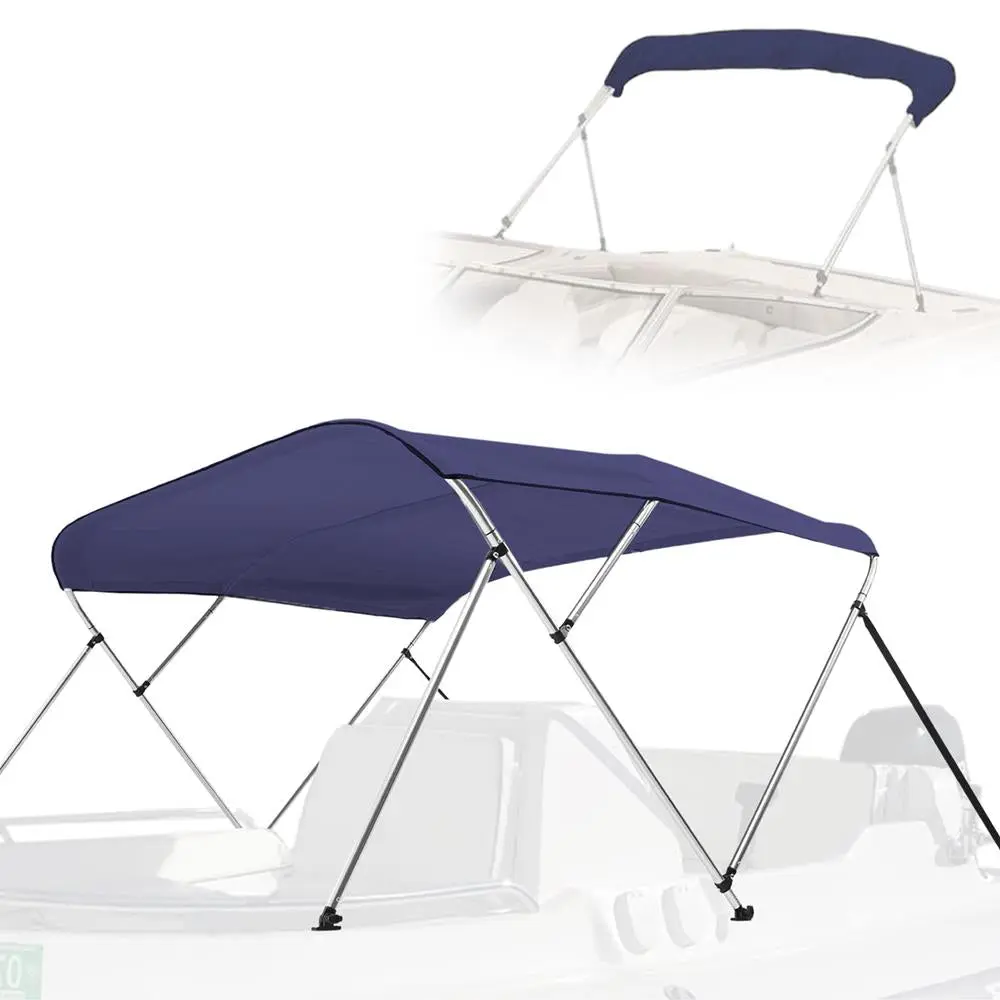 4 Bow Bimini Top, 96"L x 79-84"W Universal Fit Boat Cover, Marine-Grade Polyester Canvas with Aluminum Frame, Waterproof, High UV Rating, Includes Rear Support Poles & Storage Boot, Blue, Boat Accessories, 96'' X 79-84'' X 54'' Inches