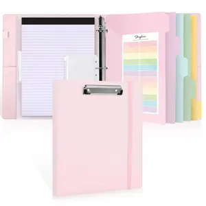 SKYDUE Clipboard Binder with Refillable Notepad, PU Clipboard Folder Includes 5 Dividers with 10 Pockets, Labels, 3 Ring Binder 1 Inch for School Office (Fit Letter Size Sized Paper) Hardboard Letter Set