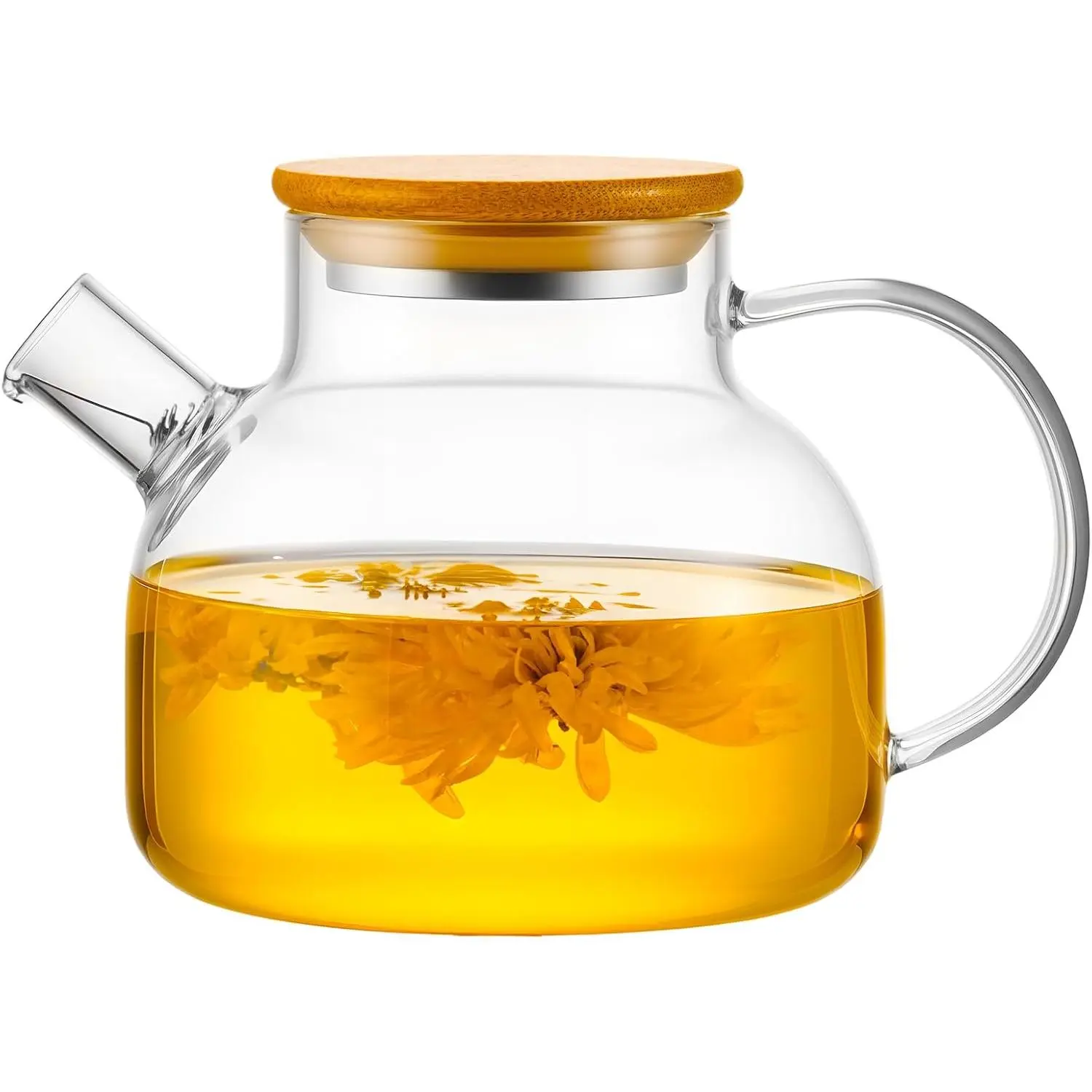 20oz Stovetop Safe Borosilicate Glass Teapot with Bamboo Lid, Removable Filter Spout, Loose Leaf & Blooming Tea Maker Brewer for Home, Camping (600ml)