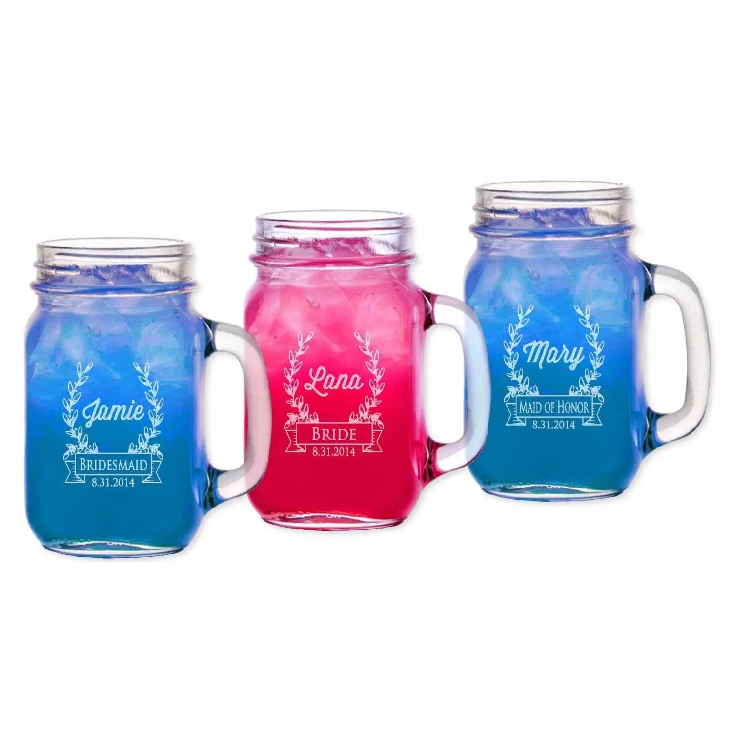 Retro Wreath Bridesmaid Personalized Mason Mugs Gifts Handle Custom Engraved Wedding Party Idea for Groomsmen Drinking Glass