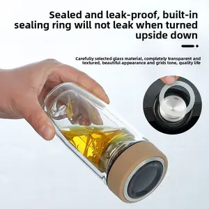 Double Layer Thick Glass Tea Cup with Infuser Large Capacity Heat Resistant Portable Travel Mug for Office Home Use Drinkware