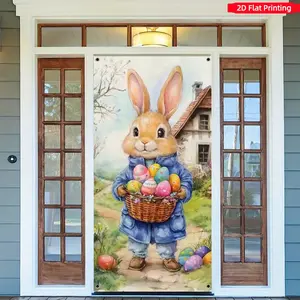 Easter Bunny Egg Door Banner Backdrop, made of polyester, suitable for Easter party decorations, large party supplies and gifts, entrances, rooms, gardens, home décor, room decorations, wall decorations, and holiday party supplies.
