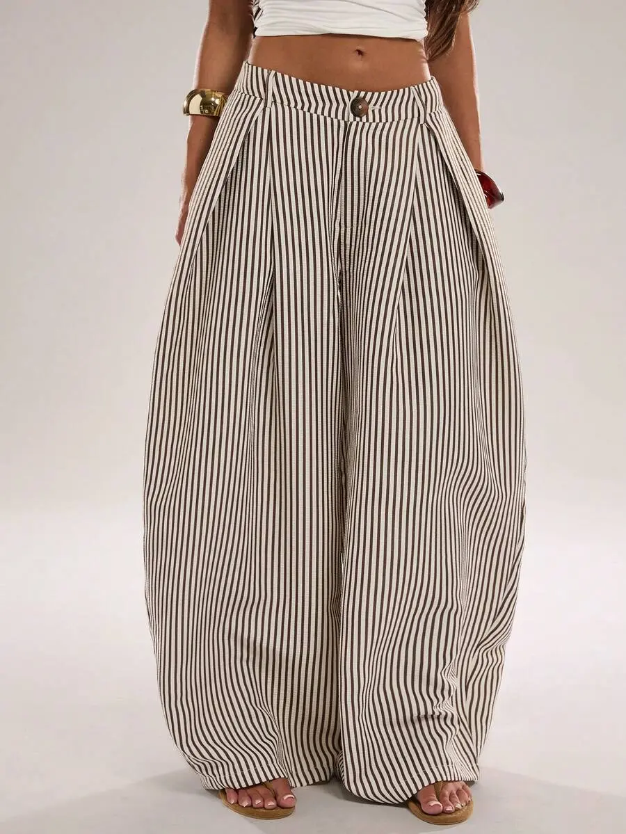 ASPORTS Women's Casual Boho Vacation Black And White Checkered Textured Striped Loose Patchwork Long Pants Suitable For Outings Daily Wear Autumn