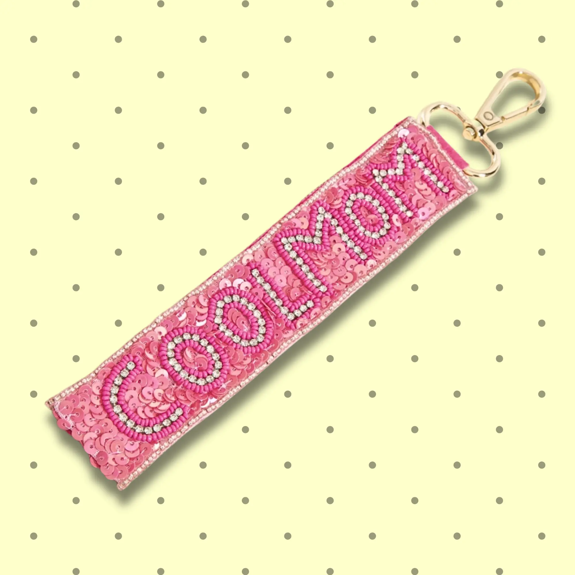 Pink Cool MOM Seed Beaded Crystal Lanyard Keychain