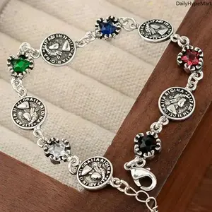 New Arrival Vintage Queen Coin Silver Bracelet, Crystal Shining Wrist Jewelry
