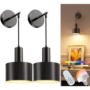 LED Battery-Powered Wall Lamp, 2-Piece Set With RGB Rechargeable Bulbs, Wireless Decorative Wall Light, Rechargeable Wall Sconces, Dimmable With Remote Control, For Bedroom, Bedside, Living Room, Study, Indoor Decorative Lighting Fixture