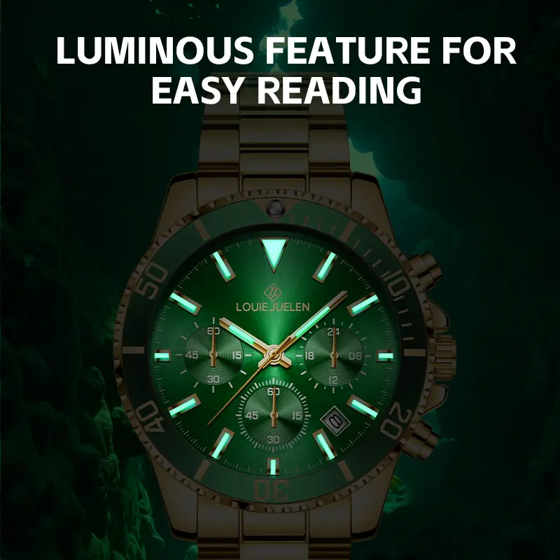 LOUIE JUELEN Green Ghost Series Men's Watch 42mm Alloy Case
