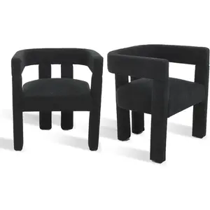 Modern Dining Chair Set of 2, Living Room Chairs, Fabric Armchair Upholstered Barrel Chair for Living Room Kitchen Office (Black, Set of 2)