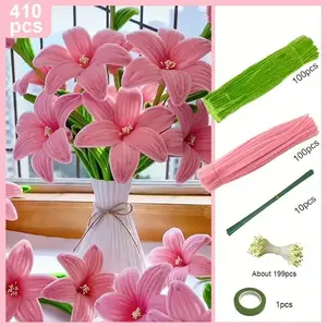 410 Piece Colorful Lily Spiral Tube Cleaner Handmade Set, Colorful Fake Flower, Perfect for DIY Creative Projects, Ideal Mother's Day Graduation Birthday Gift