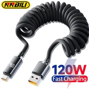 NNBILI 120W A-C and C-C Fast Charge Spring Cable Telescopic Charging Car Phone Charger Cord for huawei,not iphone xiaomi samsung Super Fast Charging High Speed Charger