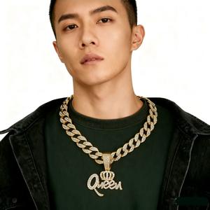 Hip Hop Crown & QUEEN Pendant Chunky Necklace & Chain Cuban Link Layered Necklace for Men，Fashion Jewelry for Party, Daily Decor, for Birthday Gift