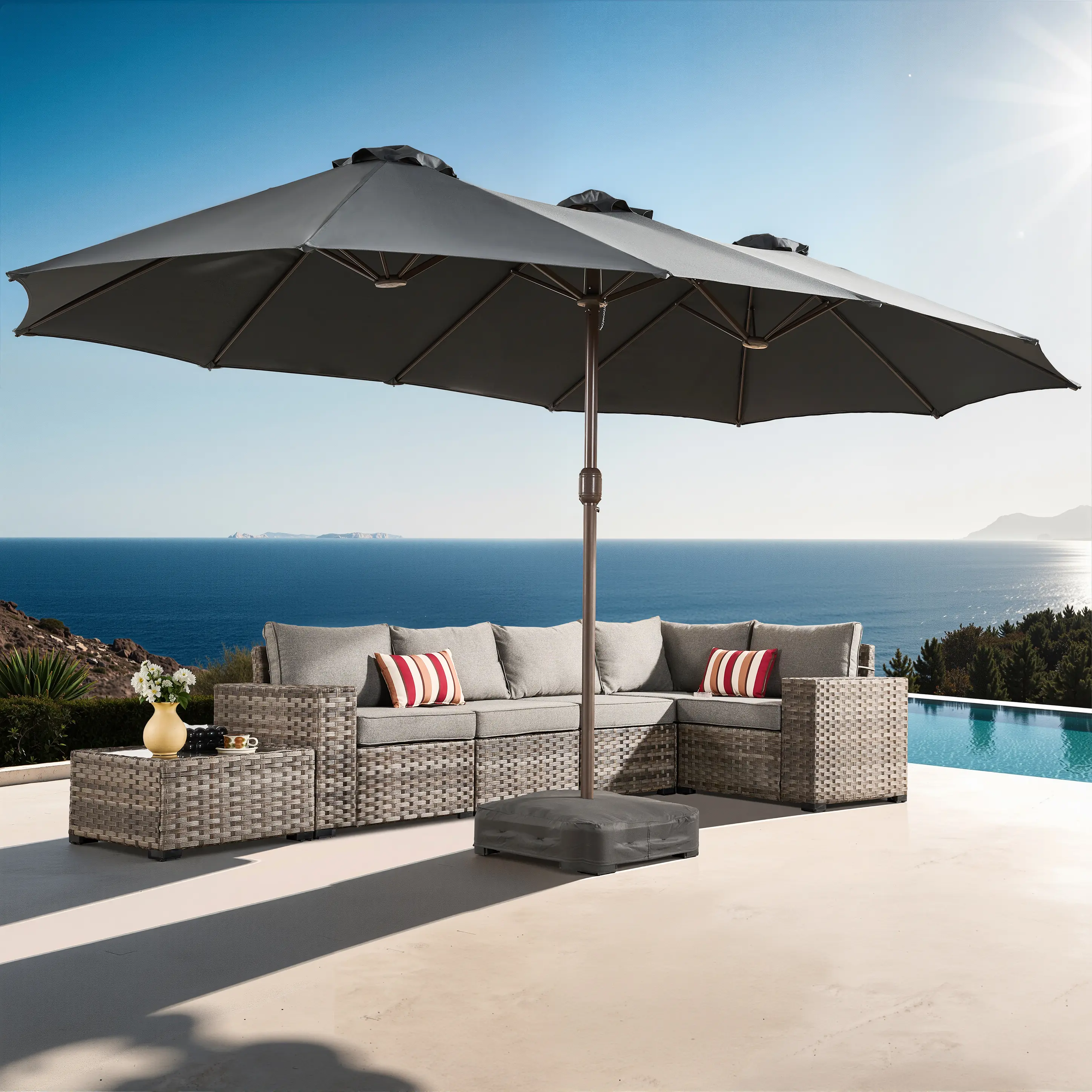 NO Light| Dark Gray Umbrella & Base