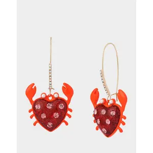 Betsey Johnson CRAB SHEPHERD HOOK EARRINGS RED