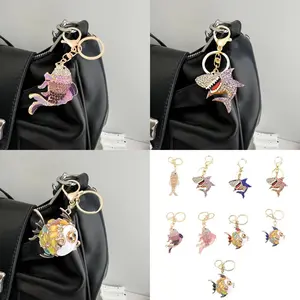 Luxurious Crystal Accented Keychain Ocean Theme Sturdy Zinc Alloy Crafted