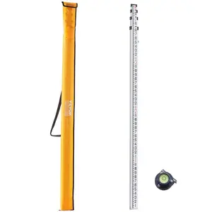 VEVOR Aluminum Grade Rod, 14-Feet/8ths 4 Sections Telescopic Measuring Rod, Double-Sided Scale 1/8in Leveling Rod Stick, Aluminum Alloy Survey Rod w/ Bubble Level Carrying Bag for Houses, Walls, Floors