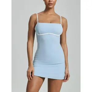 Women's Solid Sleeveless Sports Dress with Adjustable Straps & Free Matching Shorts Set, Professional Tennis Dress with Panty, Ladies Sportswear for Indoor Outdoor Wear