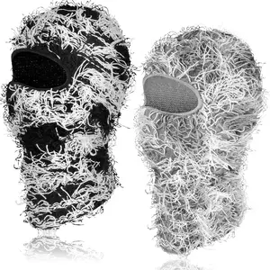 2 Pack Adult Distressed Balaclava Ski Mask Full  Knitted Balaclava Windproof Cool Ski Mask for Cold Weather