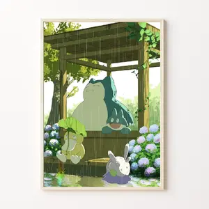 Rainy Serenity with Snorlax - Cozy Shelter Poster Decor