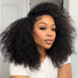 3 IN 1 Half Wig Human Hair Curly Deep Wave Kinky Straight 220% Density Glueless Kinky Curly Wigs with Drawstring Upgrade Seamless Clip Ins Flip Over Design Natural Color
