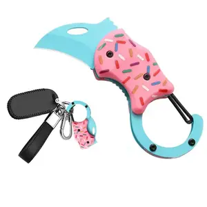 Mini Donut Keychain Utility Tool, Compact Stainless Steel Folding Cutter with 1.34 Inch Blade, Portable Small Cutting Tool for Everyday Tasks, Great Gift for Women Men Kitchen Knives Block Family Gift