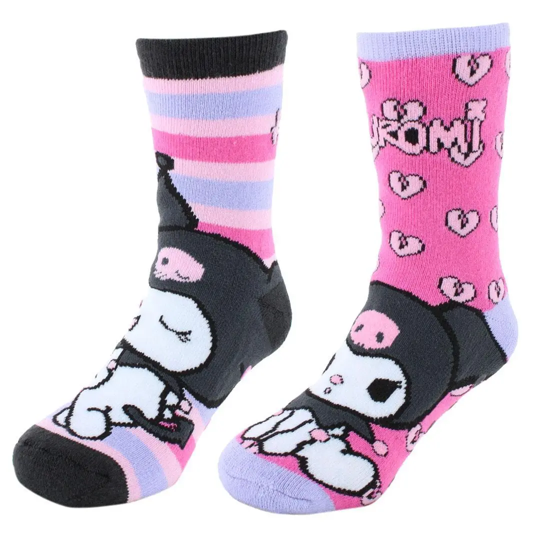 Textiel Trade Girl's Small Sanrio Hello Kitty Kuromi Graphic Ankle Socks Set - 2-Pair Soft Comfy Cozy Non-Slip Crew Socks, Soft Comfy Socks