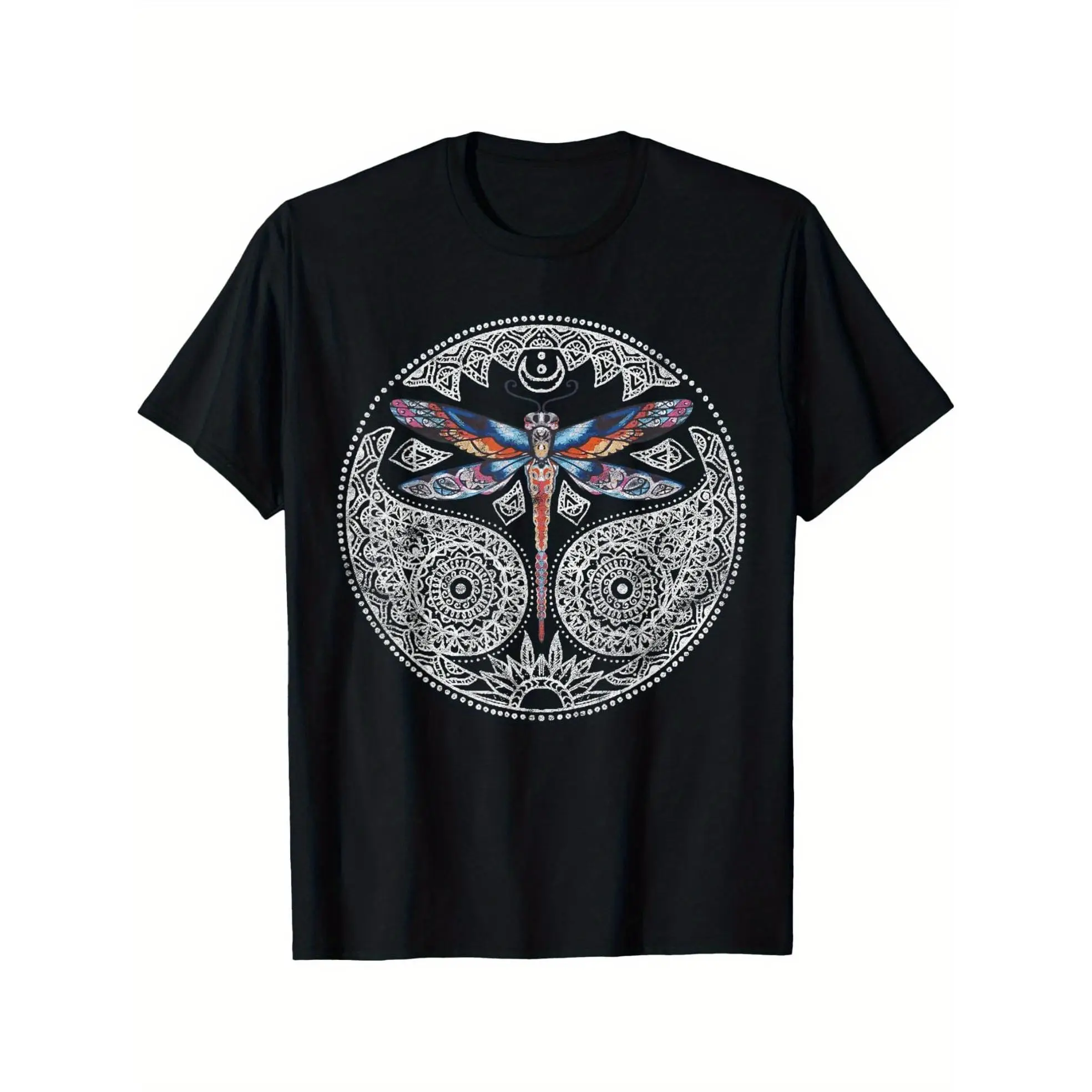 Magical Colorful Dragonfly Tribal Mandala Men's , 100% Cotton T-Shirt - Versatile for Casual, Sports, Festive, All-Season Wear