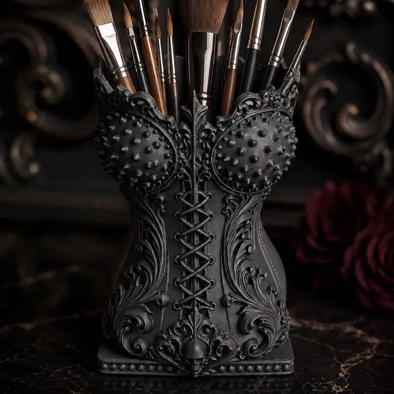 Gothic Corset Makeup Brush Holder – Vanity Organizer