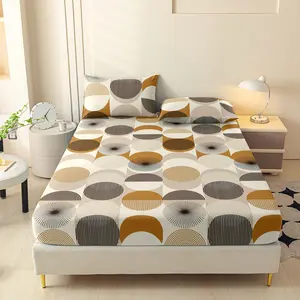 SoftHaven Home Made in USA 3PCS Geometric Fitted Sheet Set, Deep Pocket Breathable Polyester, Soft Stylish, Machine Washable, All Season for Bedroom & Guest Room (1 Fitted Sheet + 2 Pillowcases No Inserts)