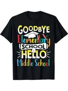 Graduation T-Shirt - 100% Cotton & Rainbow Lettering, Last Day of Elementary & Middle Celebration Outfit, All-Season Casual Wear for Fall Events, Family Photos & Holiday Gatherings - Ideal Group Gift