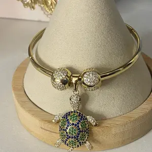 Beautiful Bangle-Style Bracelet 4mm Wide with Turtle Pendant Ideal for Size 8 High-Quality Jewelry