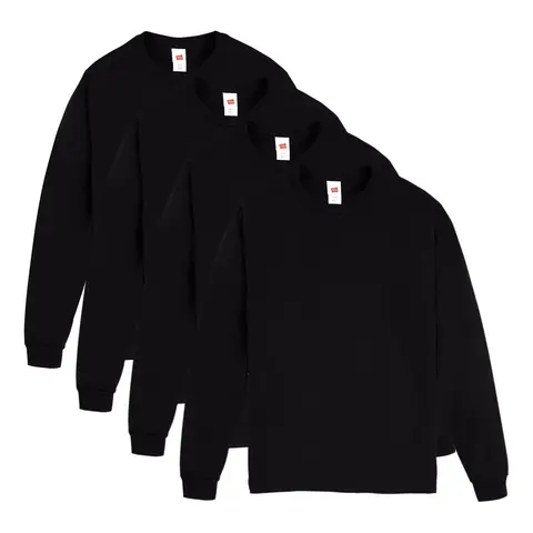 Hanes Essentials Men's Cotton Long Sleeve T-shirt Value 4-pack Underwear Multi Pack Comfortable Fit Soft Stretch Fabric Breathable O5286