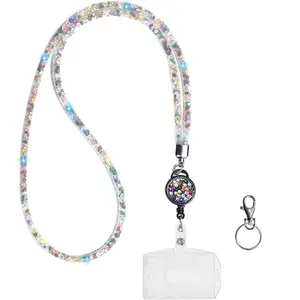 Badge Holder with Lanyard, 1 Count Retractable Nurse Badge Reel with Key Ring, Identification Badges & Supplies for Office Workers Teachers Doctors