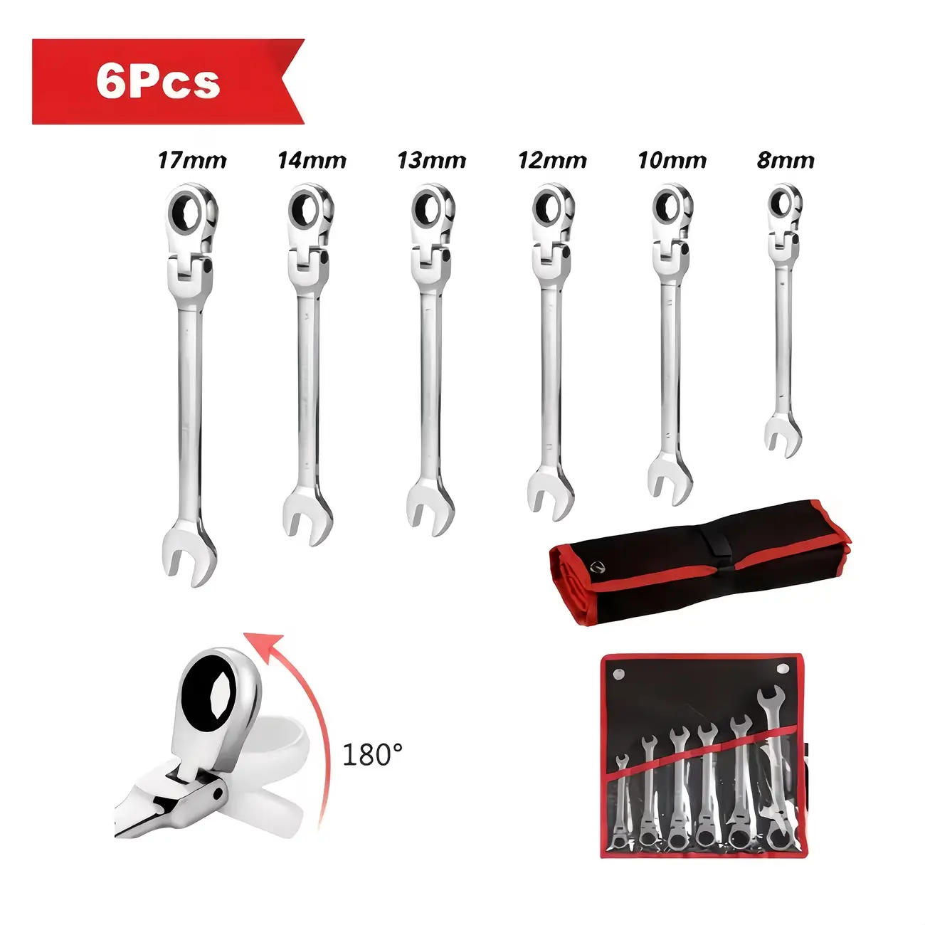 【summerfinds】Nanwei 6/8/12pcs Multifunctional Adjustable Double-Ended Quick Ratchet Wrench Set, Double-Ended Ratchet Wrench Combination, Metric, 8-17Mm, 72 Teeth Ratchet, with Storage Bag, Suitable for Home/Car/Mechanical Use, Etc., Daily Use,