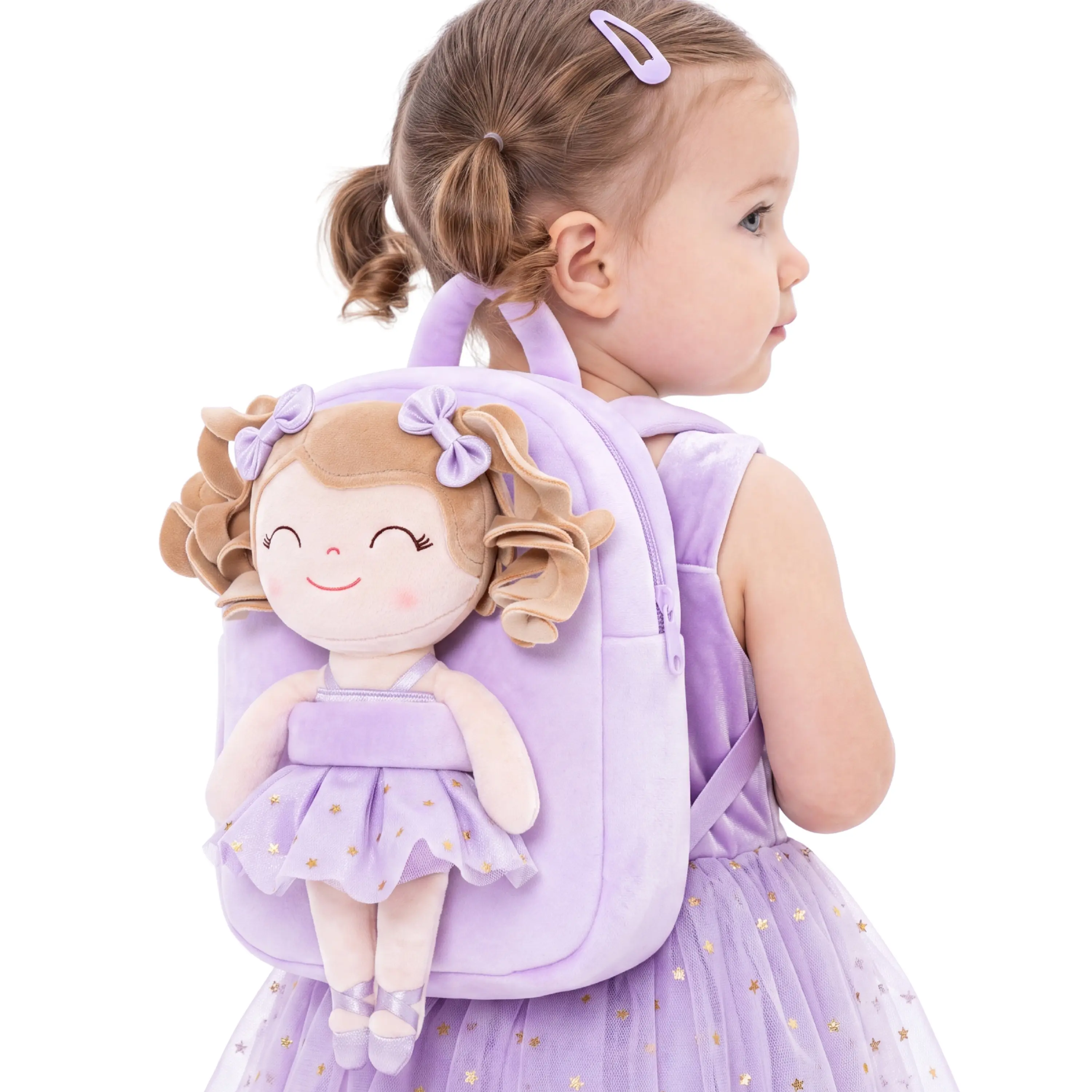 Gloveleya 3-4 Years Girls' 9 Inches Tiny Size 2-in-1 Spring Soft Plush Backpack - Cute Ballerina Princess Back to School Bag, Cold Wash Detachable Toy Daycare Bag, School Backpacks, Back To School Haul
