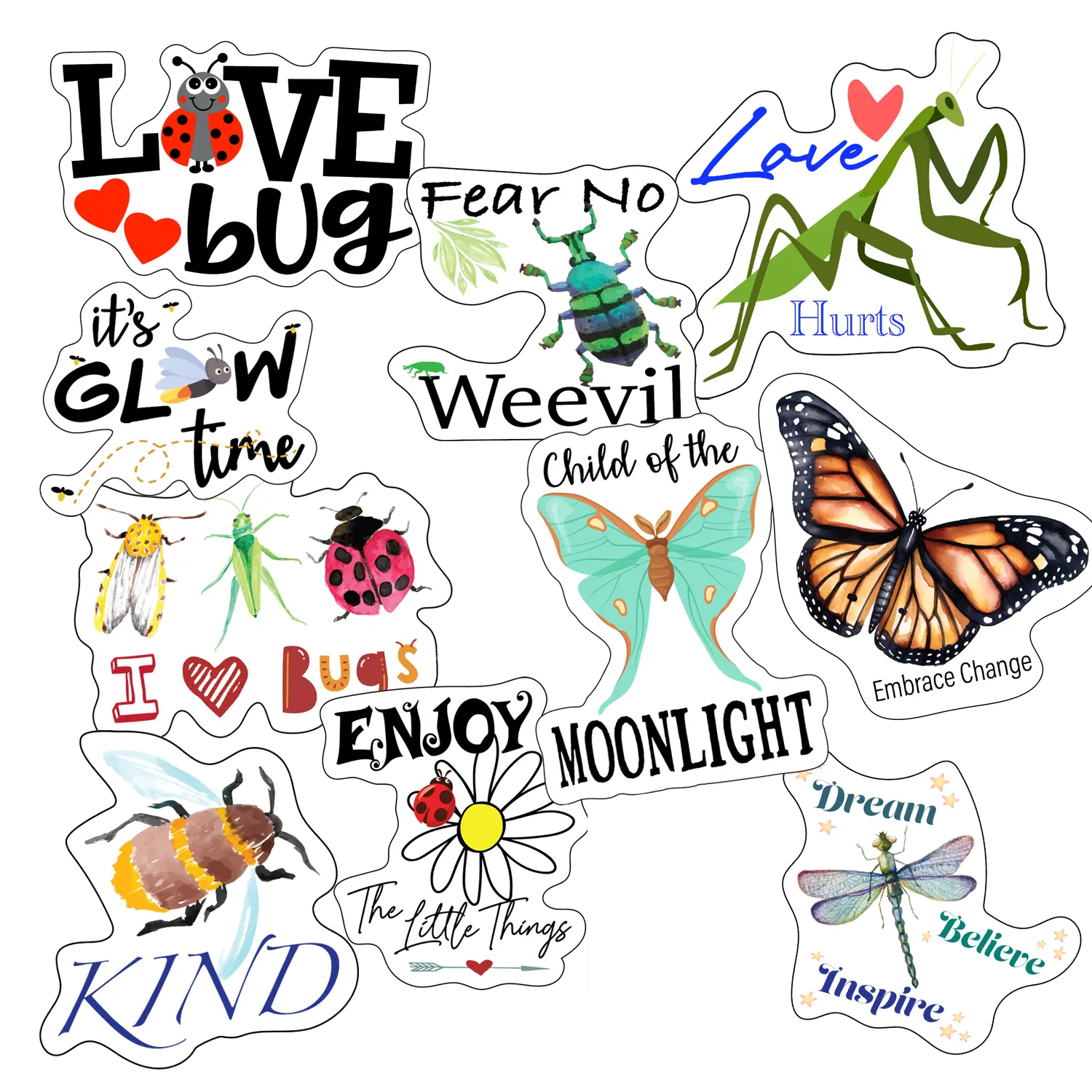 Bug Stickers, Ten Vinyl Stickers Supporting Bug, Great Bug Gift, Decorative Stickers