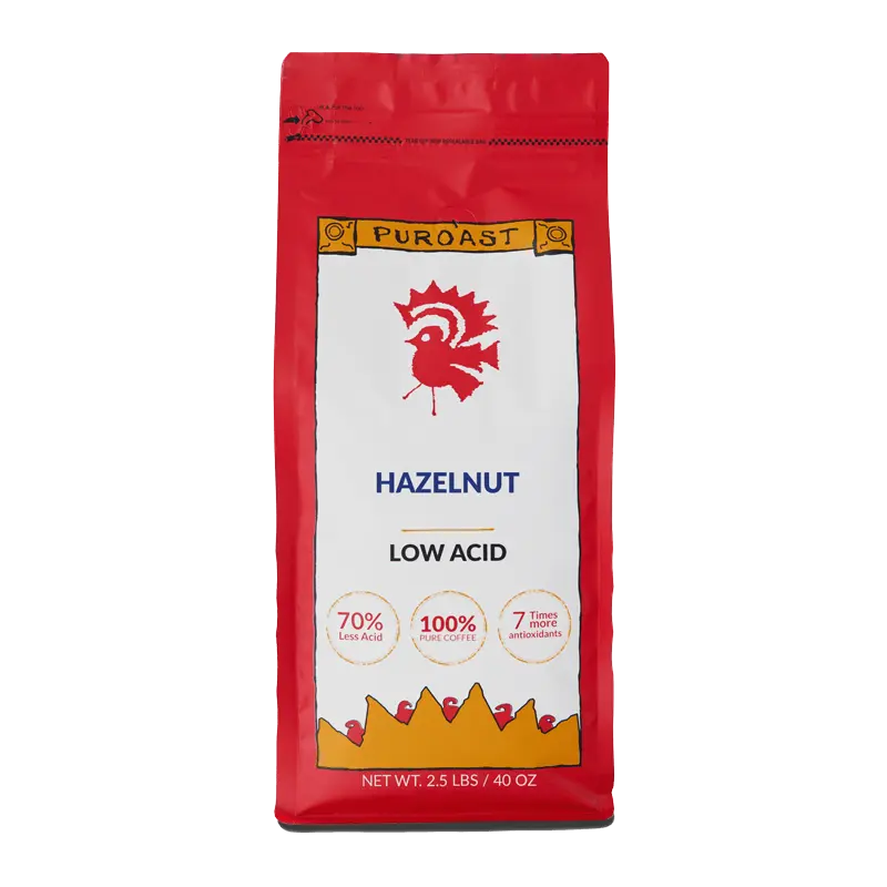 Puroast Hazelnut Low Acid Coffee - Medium Roast, Nutty Flavor, 2.5 lbs/40 oz