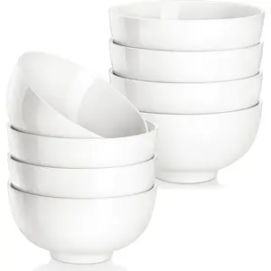 Small White Ceramic Bowls Set of 8, 14 OZ Compact Dessert Bowls Rice Bowls Set, Ceramic Bowl for Ice Cream, Soup, Cereal, Side Dishes, Dishwasher & Microwave Safe