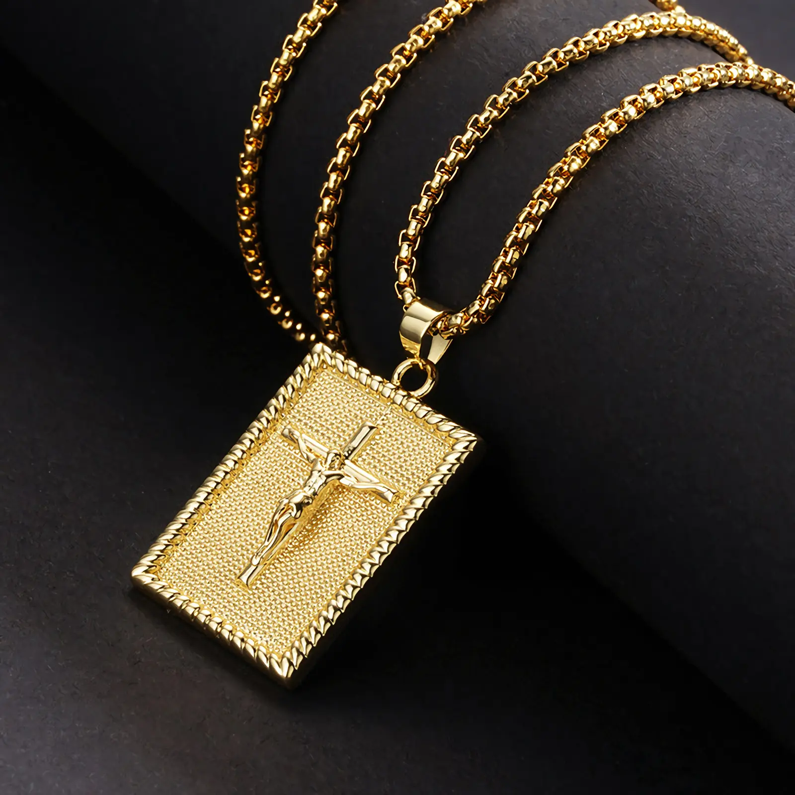 PeregrinaX Cross Neckalce for Women, 14K Gold Plated Jesus Pendant Necklace for Women 2mm Box Chain 18"+2", Valentine's Day Gift