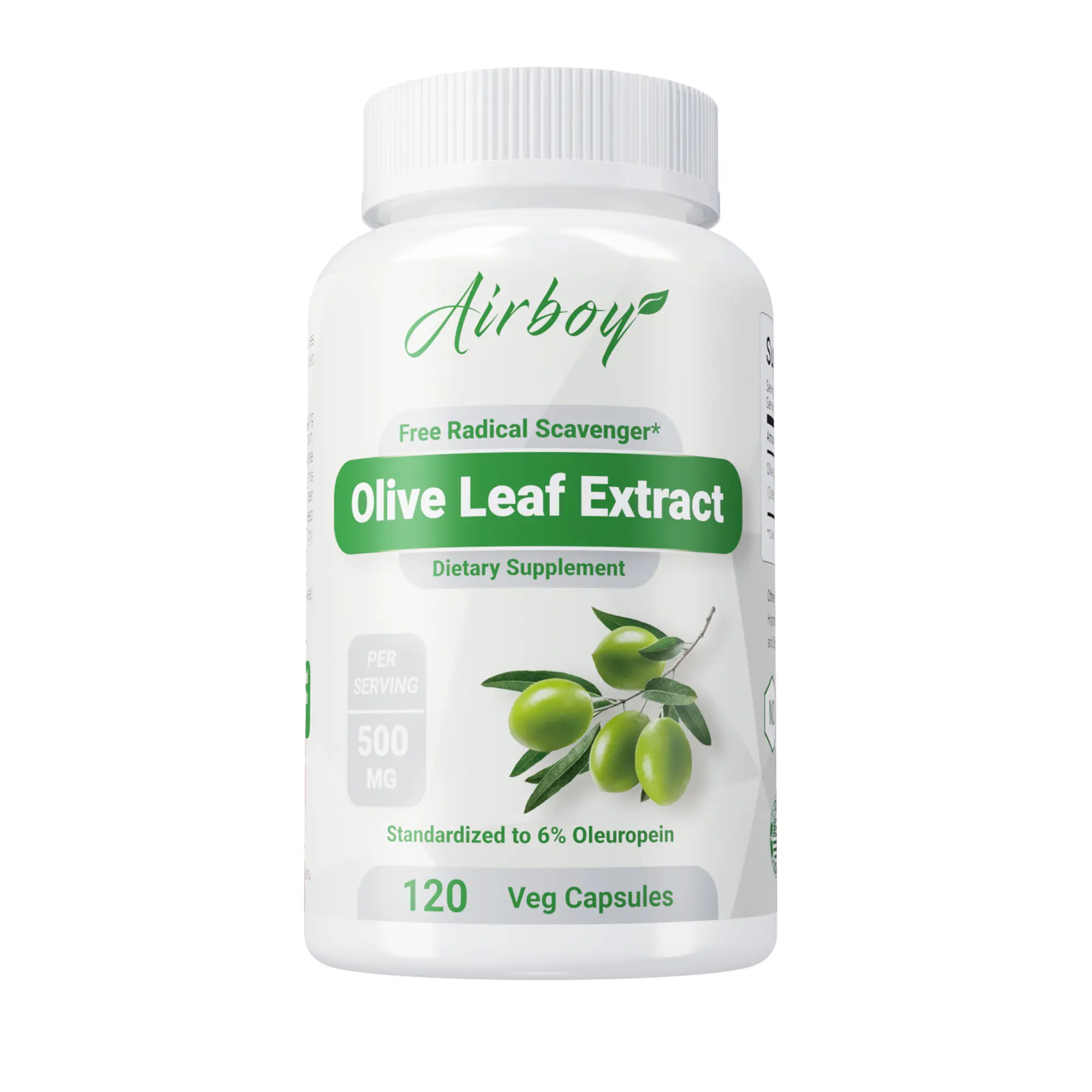 Airboy Olive Leaf Botanical Extract Dietary Supplement Capsules - 120 Capsules, 100g Gluten-Free Vitamin-Infused Immune Support, Antioxidant Benefits for Adults, Single Item, Consult Medical Advisor First