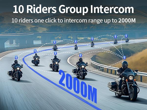 Motorcycle Helmet Bluetooth Headset, 10 Way 2KM Helmet Communication System, Multitasking Audio Motorcycle Intercom, 2 Mics&40mm Speaker (2 Pack)