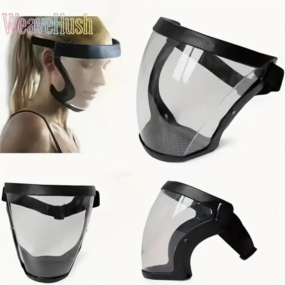 Adjustable Full-Face Clear Visor Shield, Durable Plastic Safety Face Guard, Heat & Impact Resistant Protective Mask with Drawstring Closure, Anti-Fog & Splash-Proof Protection for Work, Kitchen, Cooking, Cleaning, Gardening & Outdoor Activities,summervibe