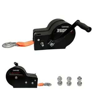 Garvee 3500LBS Manual Winch with Full Protective Cover, 10m×5cm Heavy-Duty Webbing, Heat-Treated Shaft, Orange Standard Handle