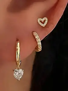 Women's Heart Pendant Earrings Set, Copper Cubic Zirconia Jewelry Gift for Women, Elegant Daily & Holiday Wear