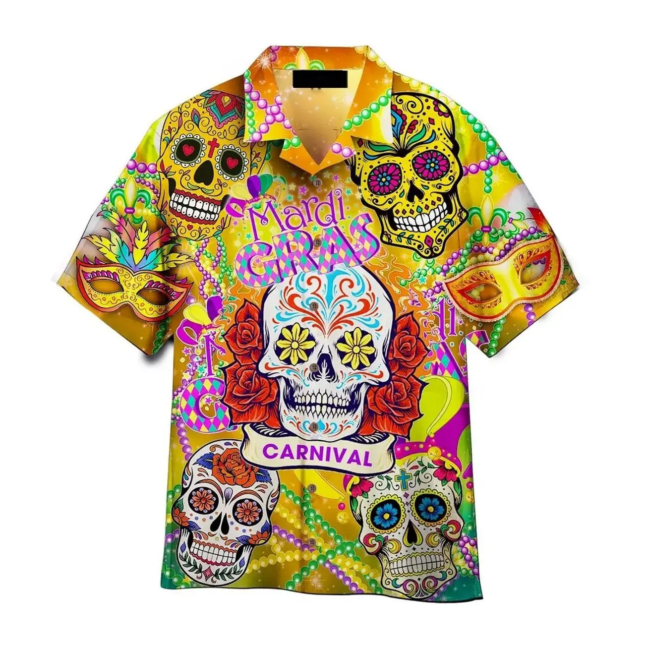 Happy Mardi Gras Carnival Yellow Hawaiian Shirt I