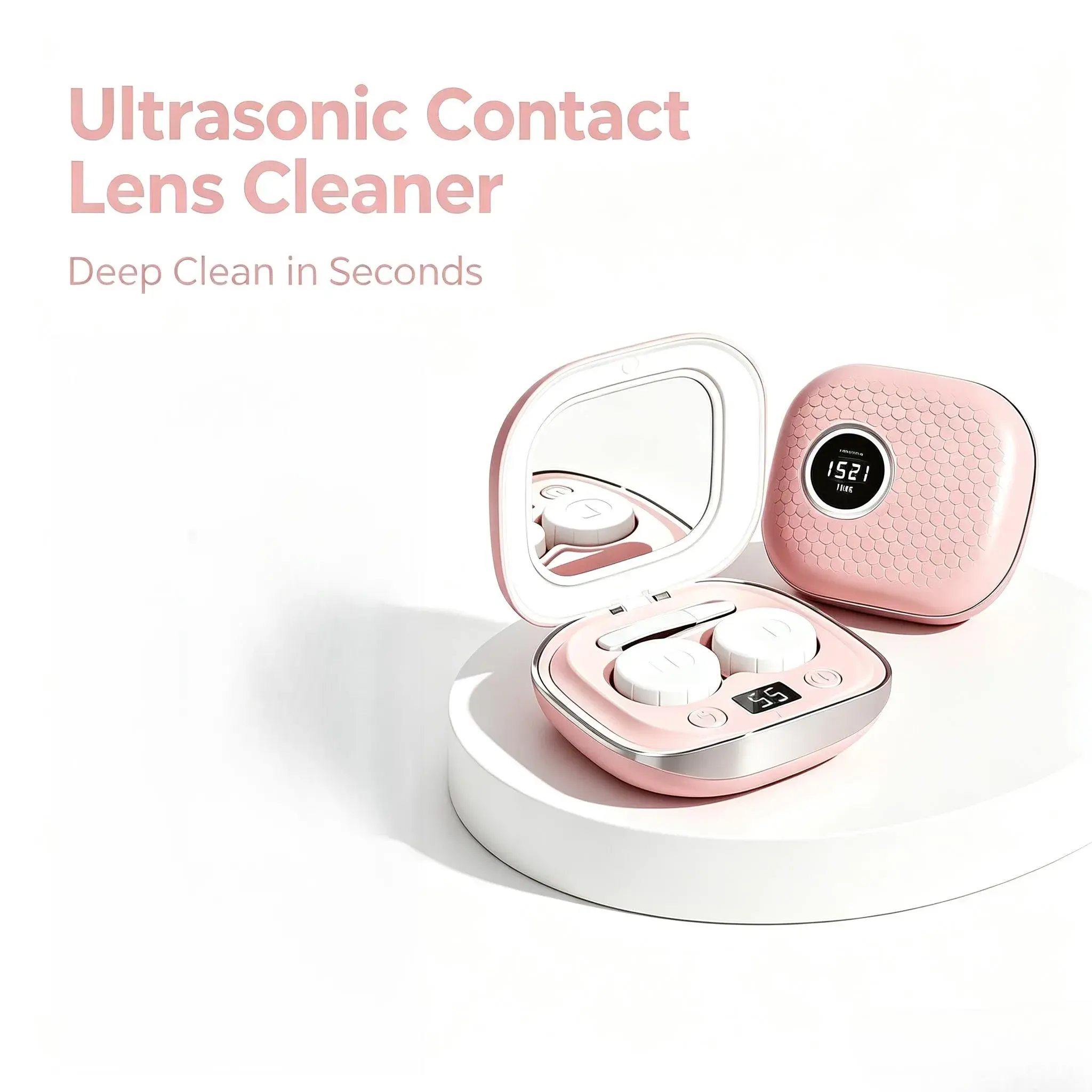 Portable Ultrasonic Contact Lens Cleaner Machine, USB Rechargeable Mini Contact Lens Case with Timing Function, Automatic Deep Clean Contact Lens Washer for Daily Soft Hard Lenses Travel Makeup Accessory