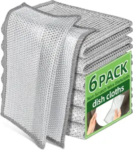6PCS Double-Layer Wire Dishcloth, Non-Scratch Wire Dishwashing Rags, Multipurpose Wire Cleaning Cloths for Home/Kitchen(7.87''x7.87'')