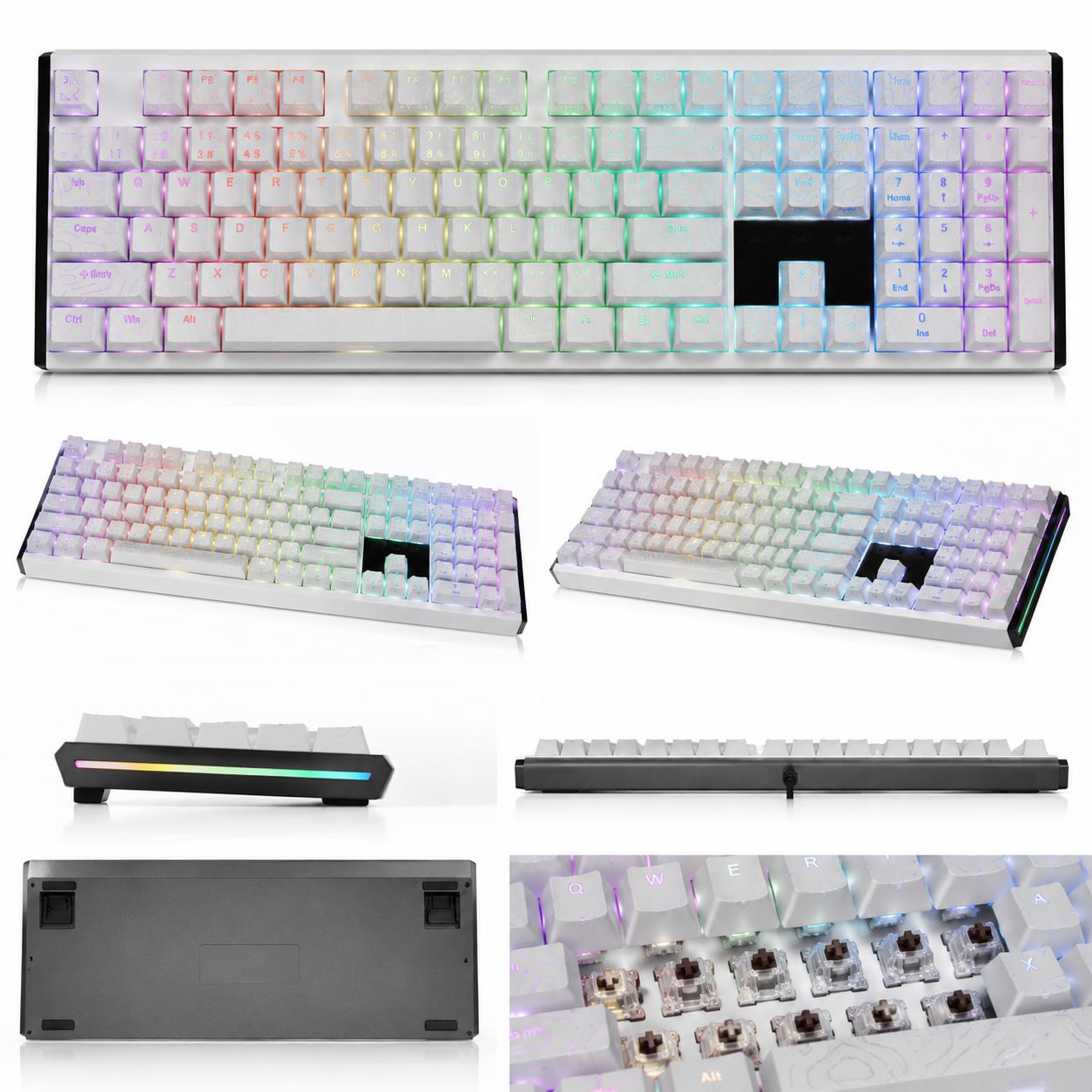 Full Size 104-Key CNC Full Aluminum Mechanical Keyboard, Hot Swappable Wired Gaming Keyboard with White Topographic Lines, Side-Printed Backlighting