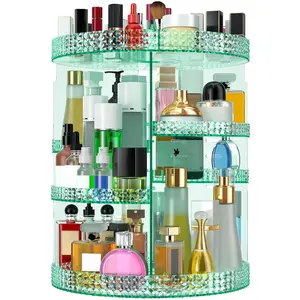 360 Degree Rotating Makeup Organizer, Extra Large Capacity Organizador De Maquillaje, Removable DIY 7 Layers Cosmetics Organizer, Acrylic Perfume Organizer for Vanity Countertop (Green) HEMTROY